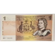 AUSTRALIA 1968 . ONE 1 DOLLAR BANKNOTE. COOMBS/RANDALL . LAST PREFIX AHY